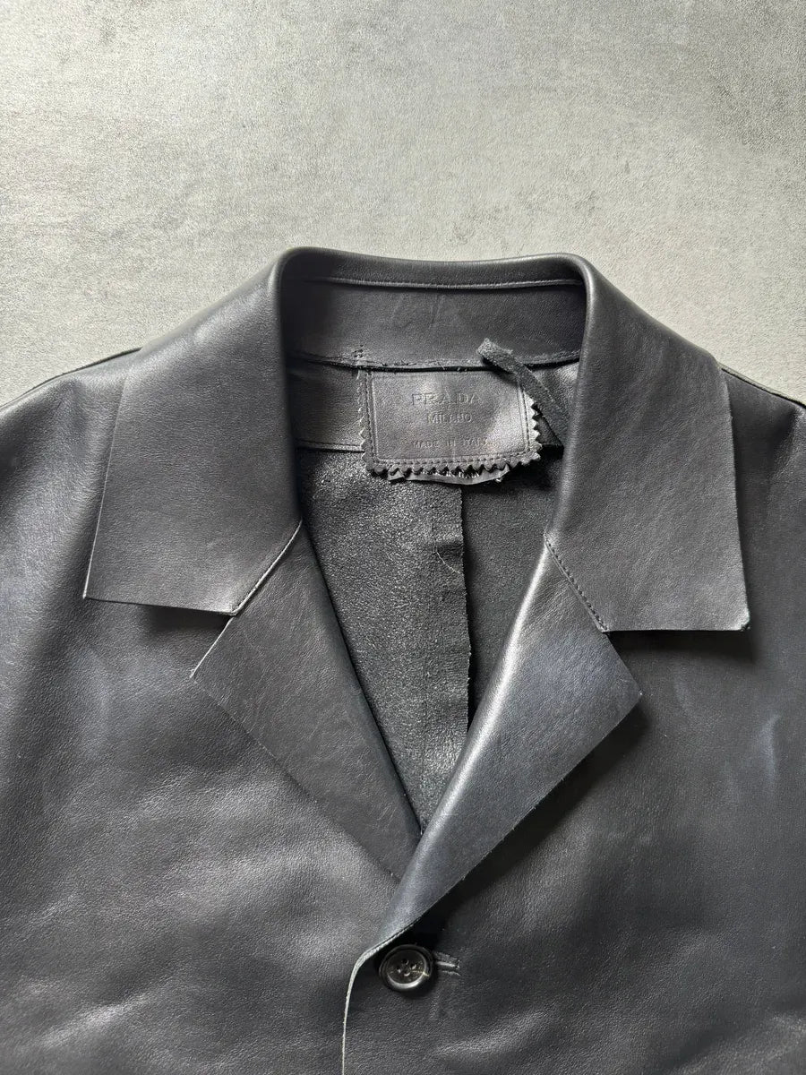 FW2000 Prada Black Pure Trench Leather Jacket JRsKjSE 8