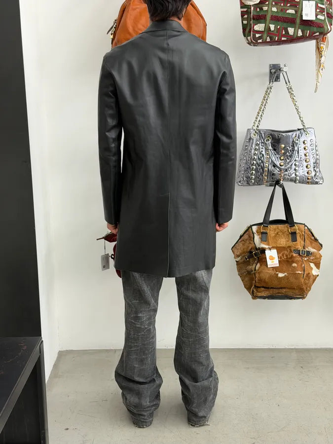FW2000 Prada Black Pure Trench Leather Jacket JRsKjSE 2