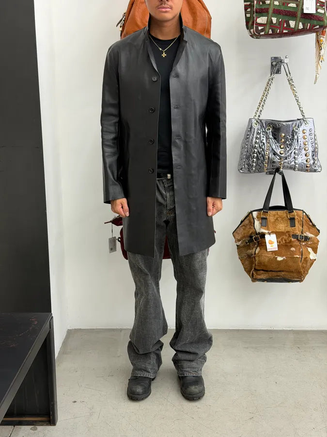 FW2000 Prada Black Pure Trench Leather Jacket JRsKjSE 4