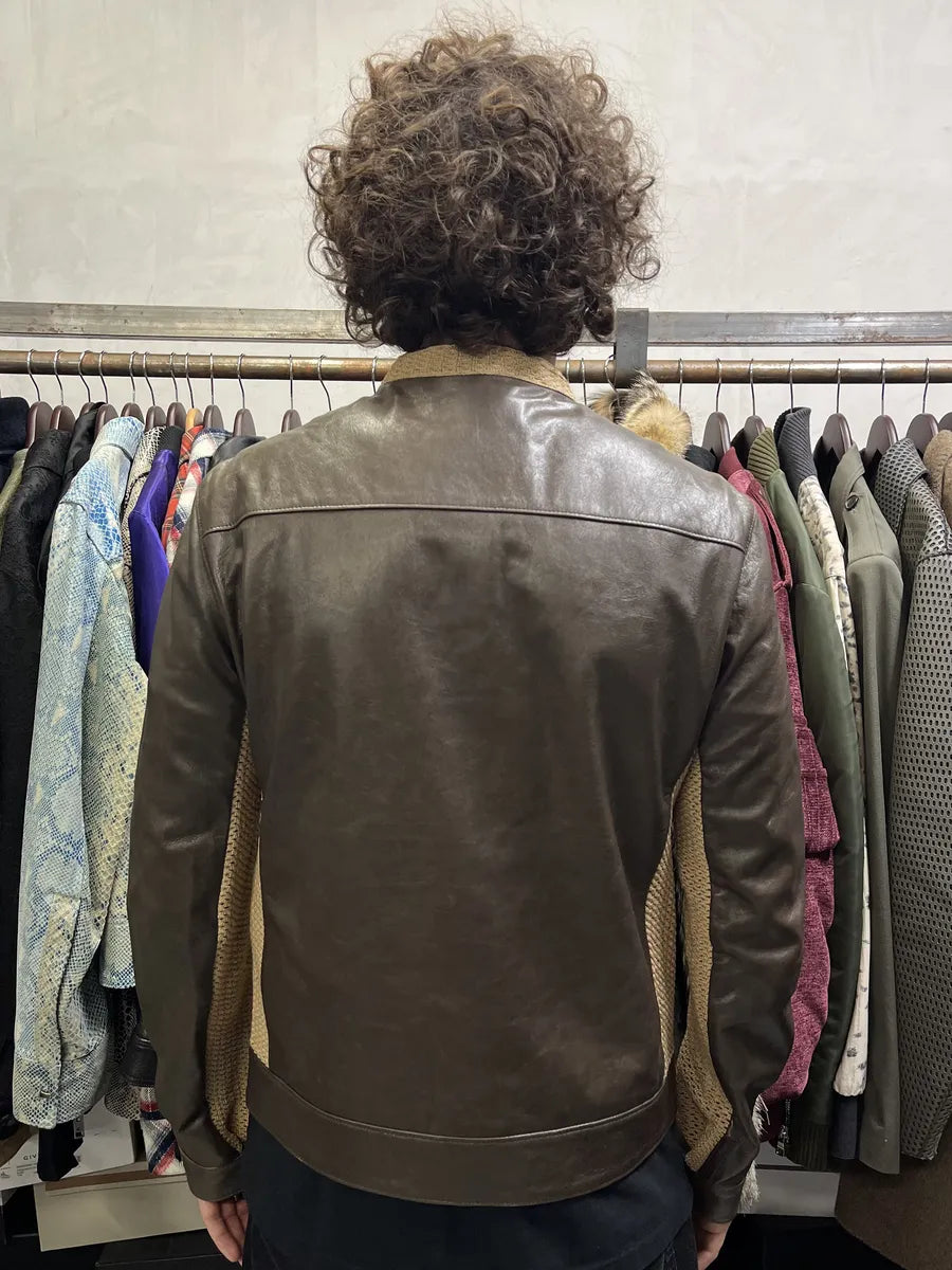 FW2000 Prada Brown & Beige Biker Leather Jacket ScDpxbJ 2