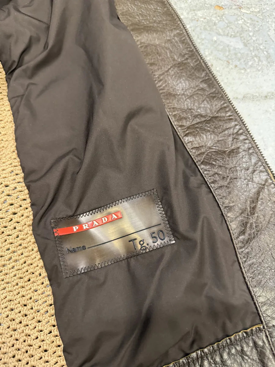 FW2000 Prada Brown & Beige Biker Leather Jacket ScDpxbJ 9
