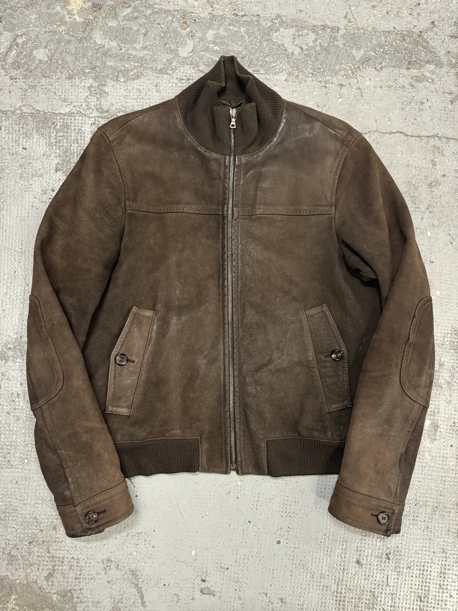 FW2000 Prada Brown Eroded Leather Jacket  dWPfhIU 0