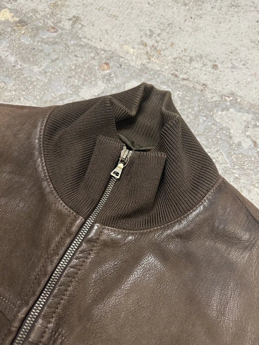 FW2000 Prada Brown Eroded Leather Jacket  dWPfhIU 11