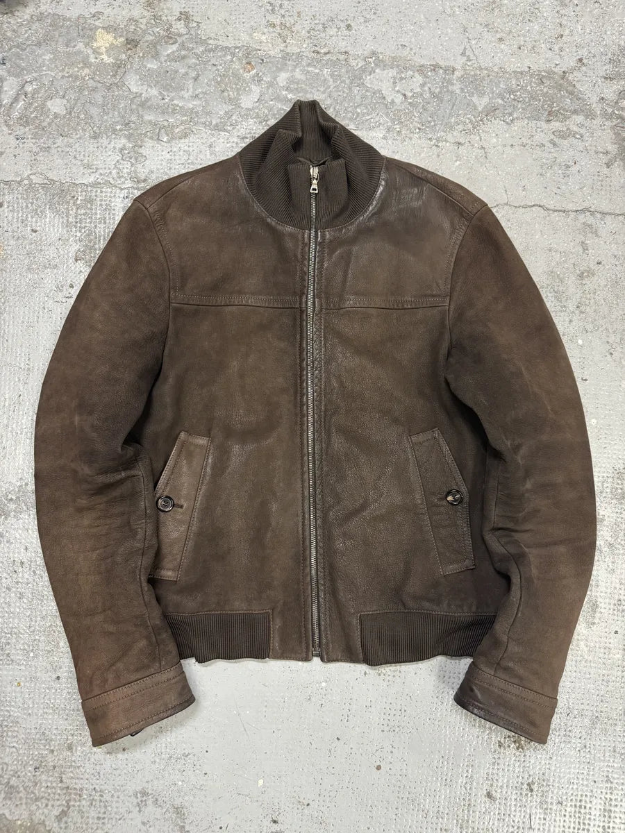 FW2000 Prada Brown Eroded Leather Jacket  dWPfhIU 2