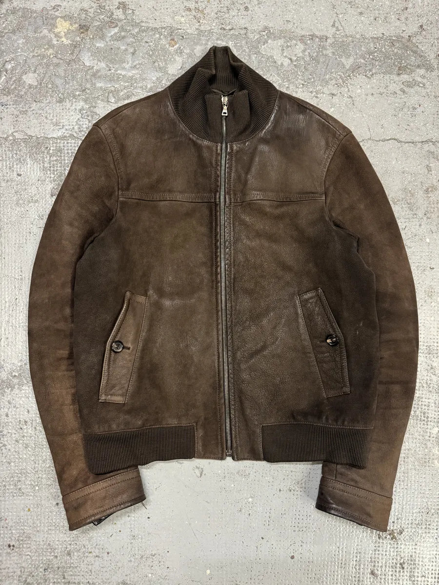 FW2000 Prada Brown Eroded Leather Jacket  dWPfhIU 3
