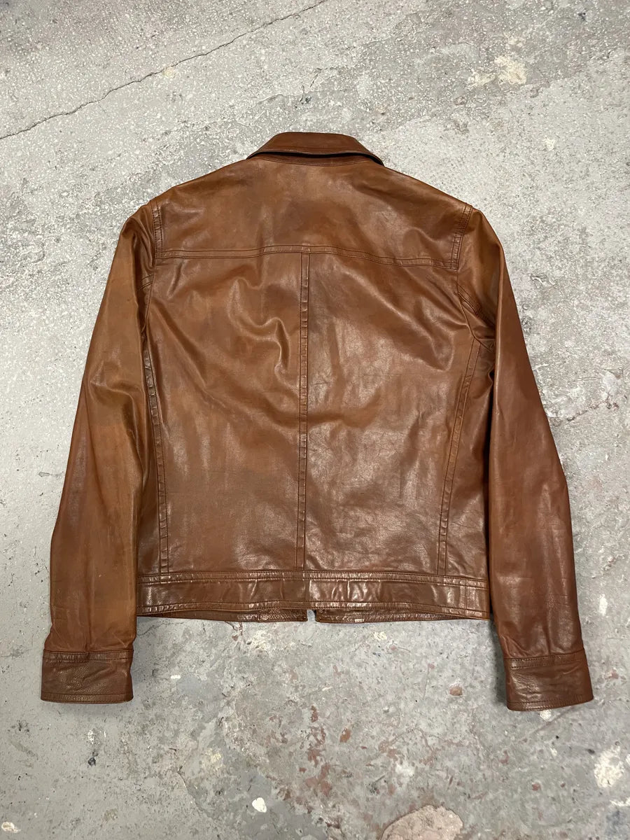 FW2000 Prada Brown Leather Minimalist Jacket (S) 1