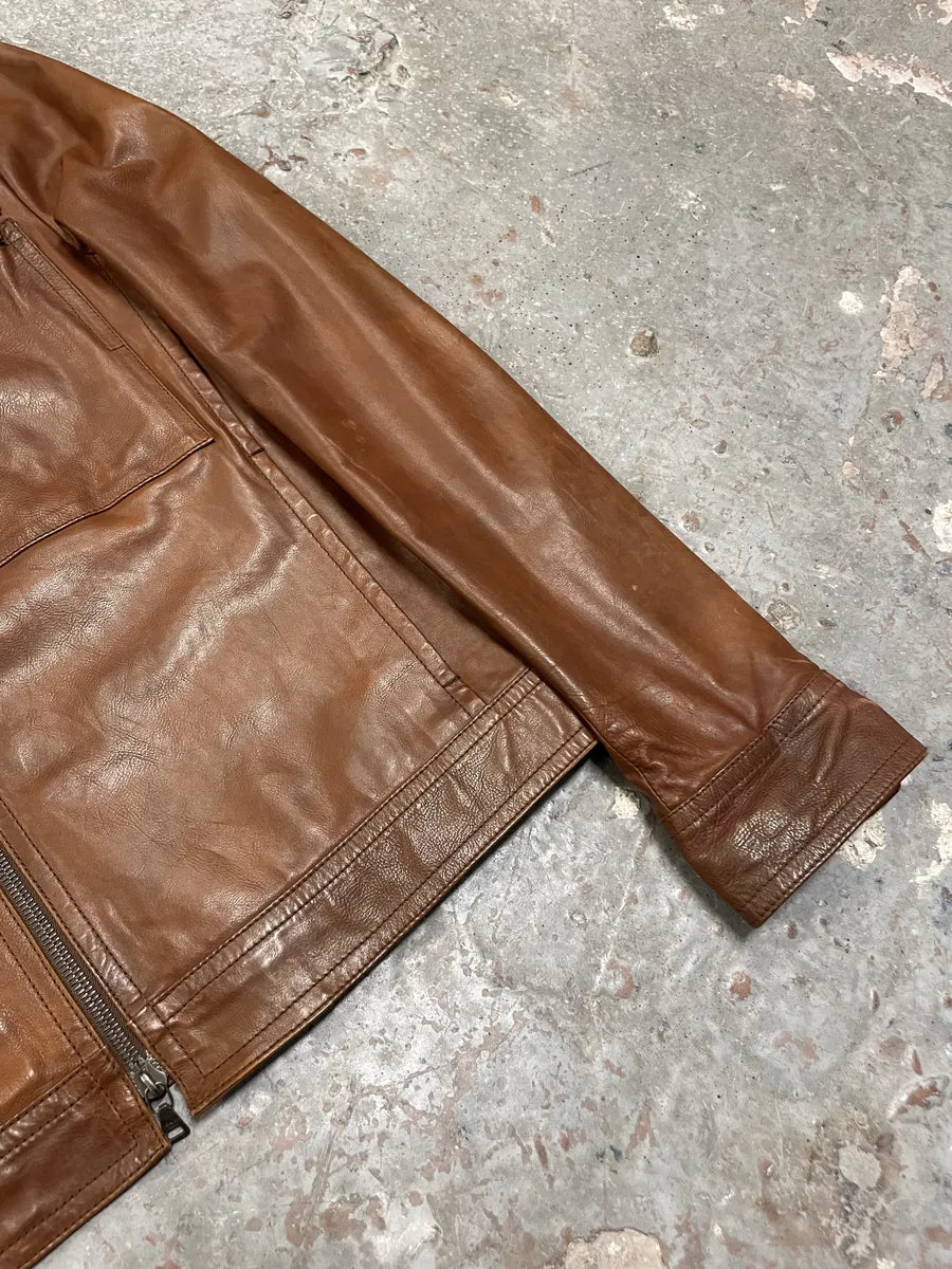 FW2000 Prada Brown Leather Minimalist Jacket (S) 10