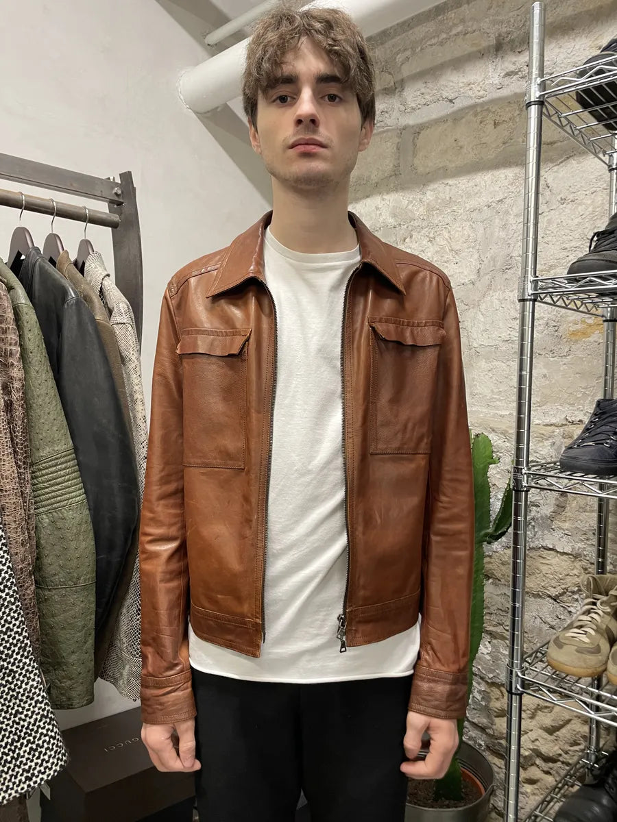 FW2000 Prada Brown Leather Minimalist Jacket (S) 2