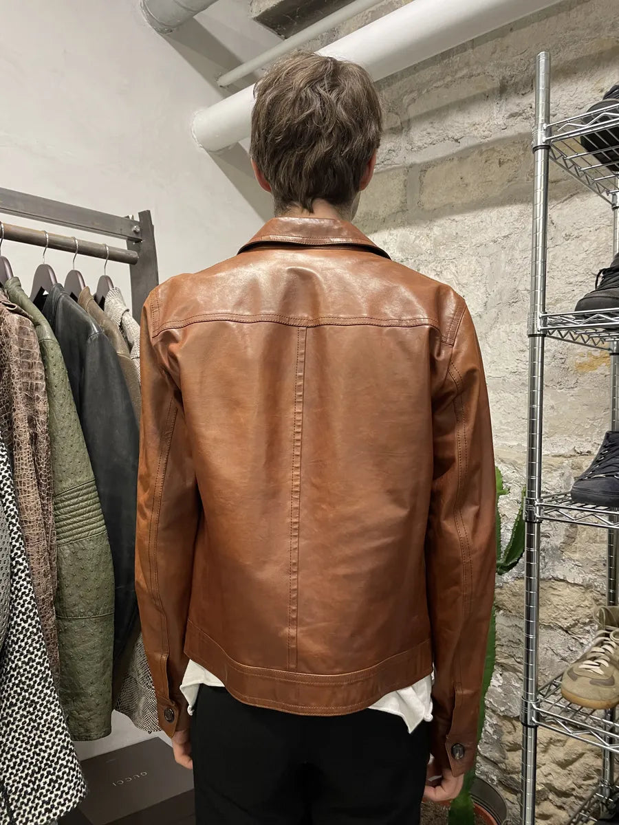 FW2000 Prada Brown Leather Minimalist Jacket (S) 3