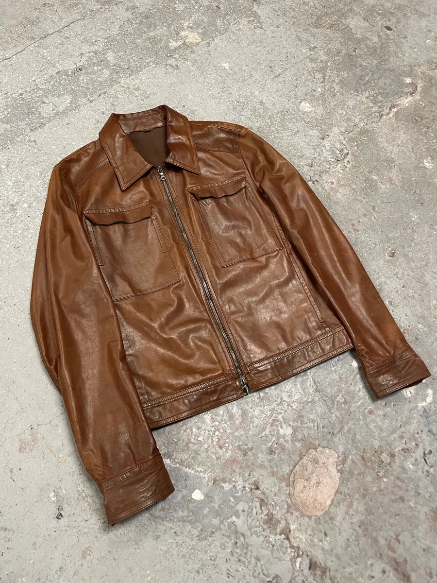 FW2000 Prada Brown Leather Minimalist Jacket (S) 4