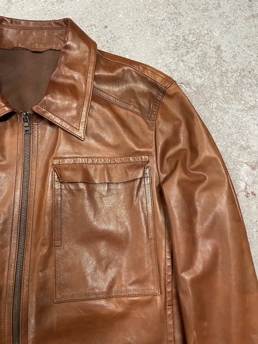 FW2000 Prada Brown Leather Minimalist Jacket (S) 5