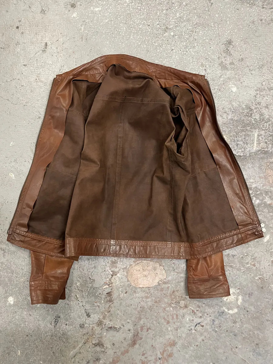 FW2000 Prada Brown Leather Minimalist Jacket (S) 6