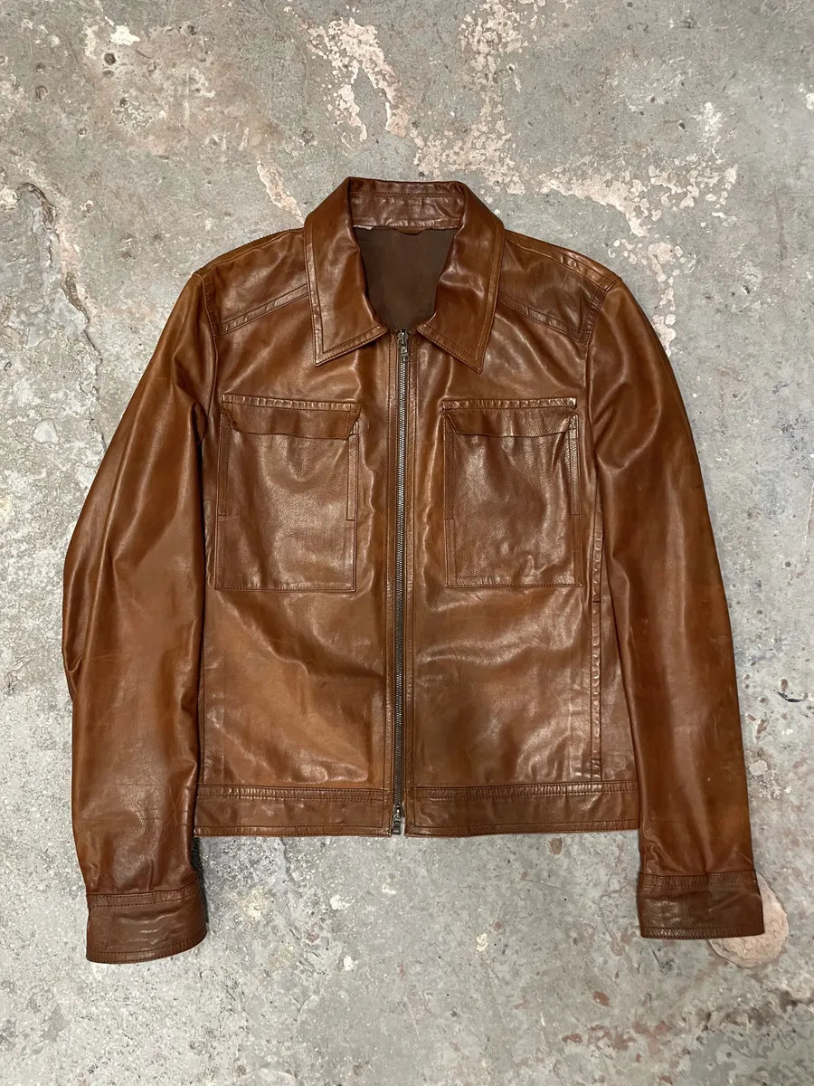 FW2000 Prada Brown Leather Minimalist Jacket (S) 7