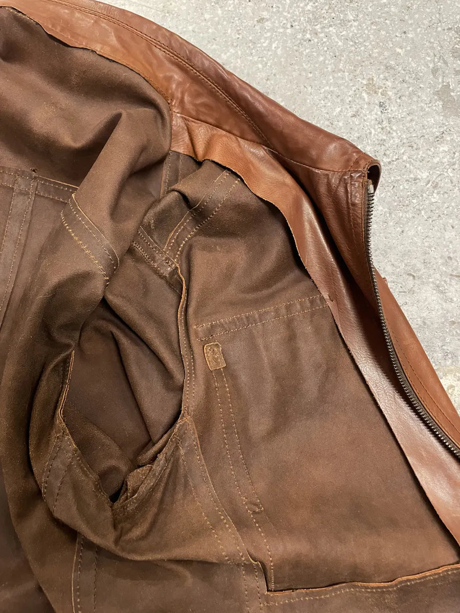 FW2000 Prada Brown Leather Minimalist Jacket (S) 8