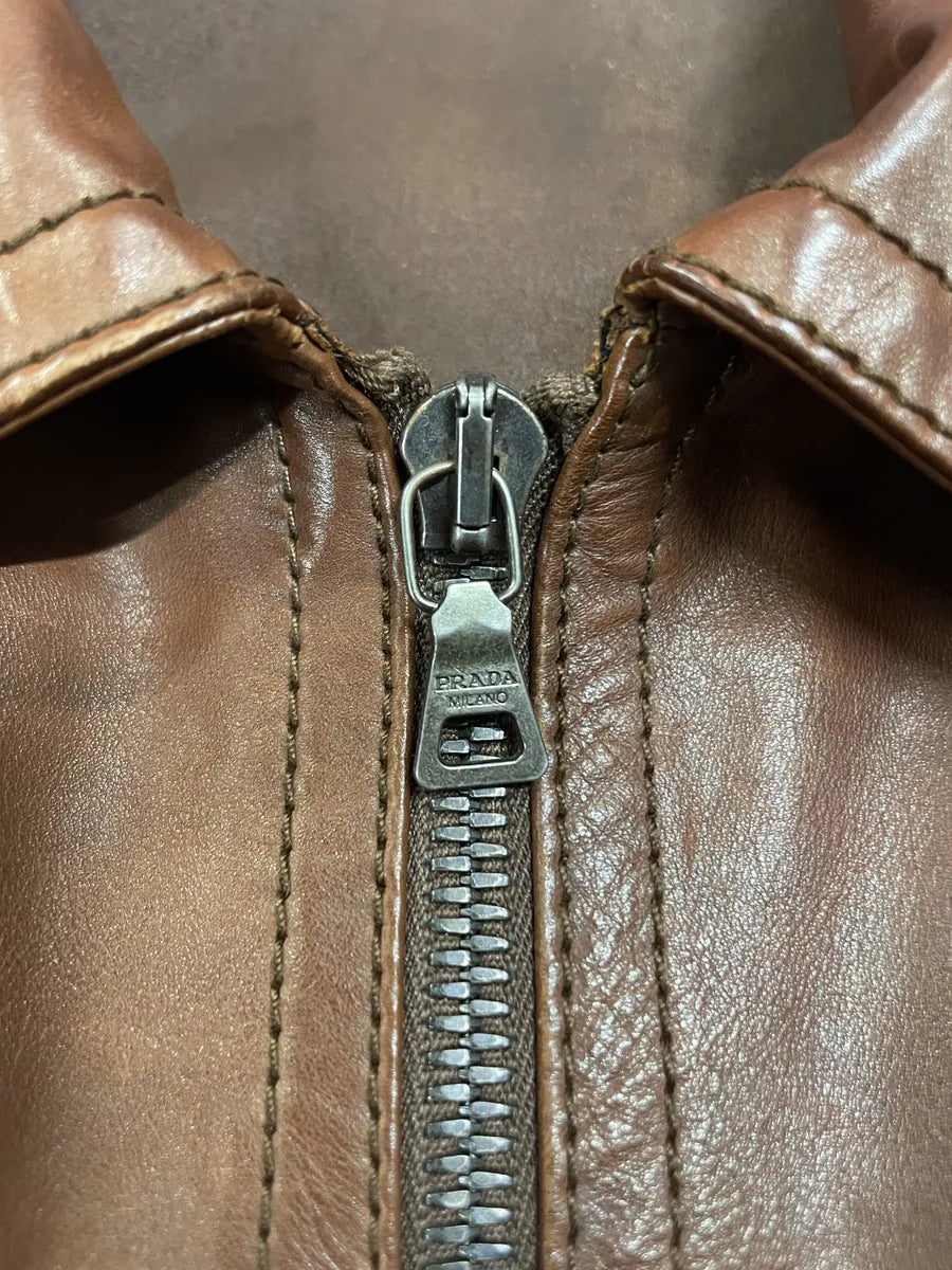 FW2000 Prada Brown Leather Minimalist Jacket (S) 9