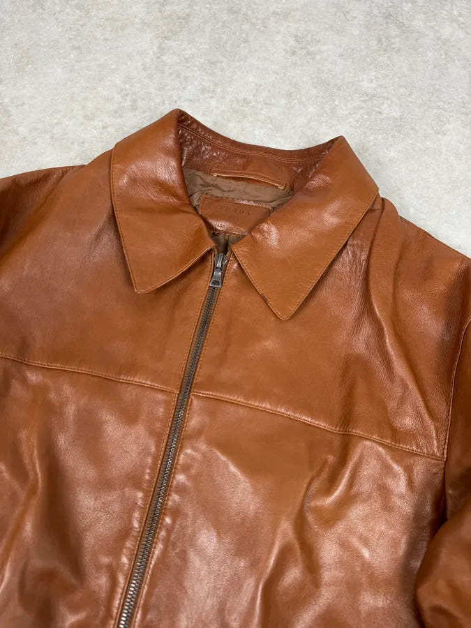 FW2000 Prada Brown Minimalist Leather Jacket xnyhUIj 4