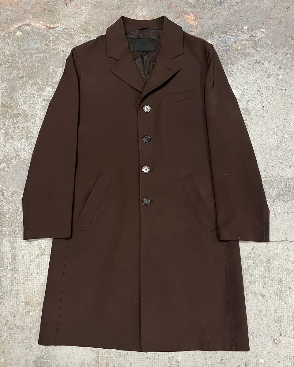 FW2000 Prada Brown Minimalist Long Trench Jacket (M/L) SqTAusP 0
