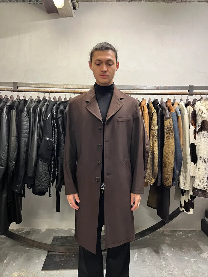 FW2000 Prada Brown Minimalist Long Trench Jacket (M/L) SqTAusP 1