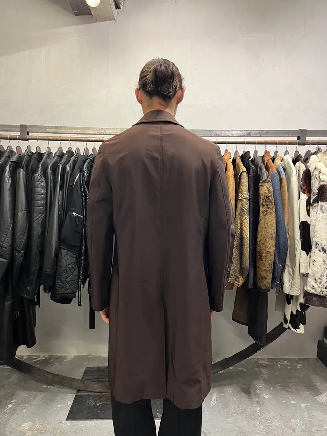 FW2000 Prada Brown Minimalist Long Trench Jacket (M/L) SqTAusP 2
