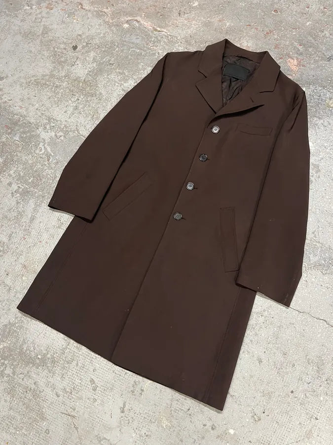 FW2000 Prada Brown Minimalist Long Trench Jacket (M/L) SqTAusP 3