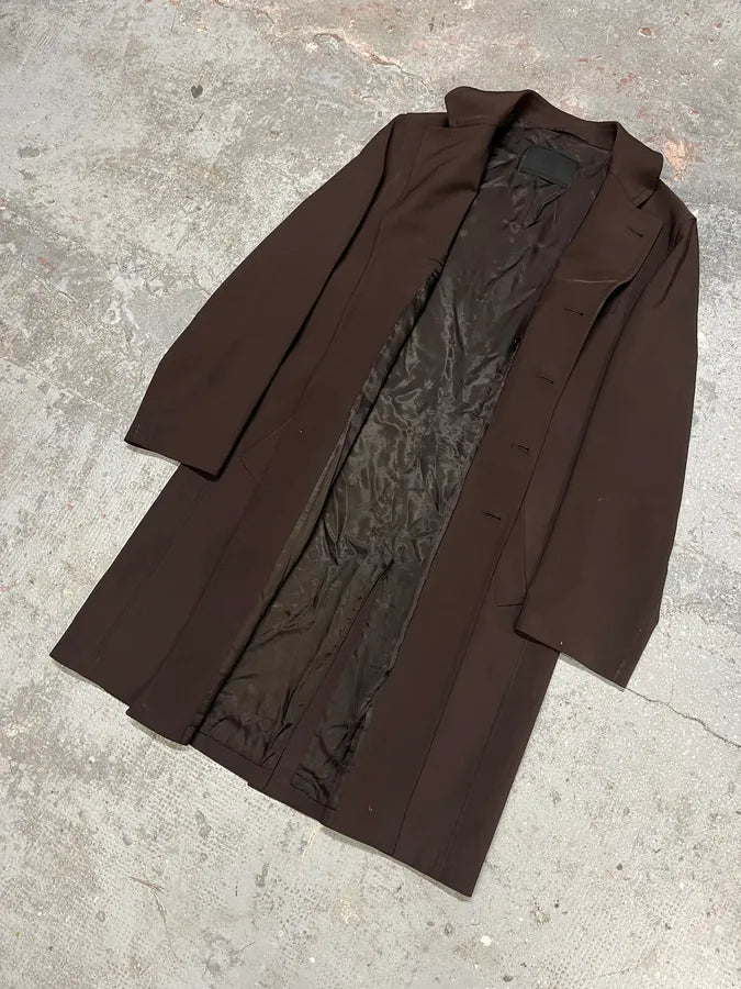 FW2000 Prada Brown Minimalist Long Trench Jacket (M/L) SqTAusP 4