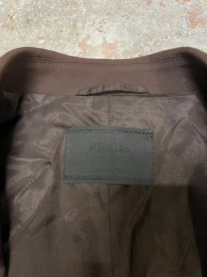 FW2000 Prada Brown Minimalist Long Trench Jacket (M/L) SqTAusP 7