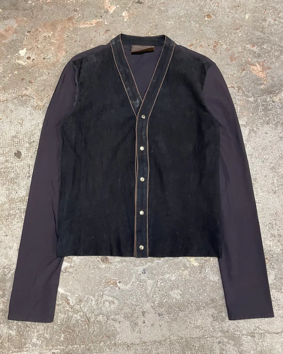 FW2000 Prada Hybrid Leather Cardigan YjNbfXh 0