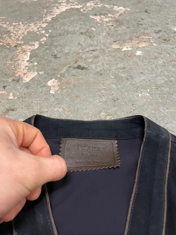 FW2000 Prada Hybrid Leather Cardigan YjNbfXh 7