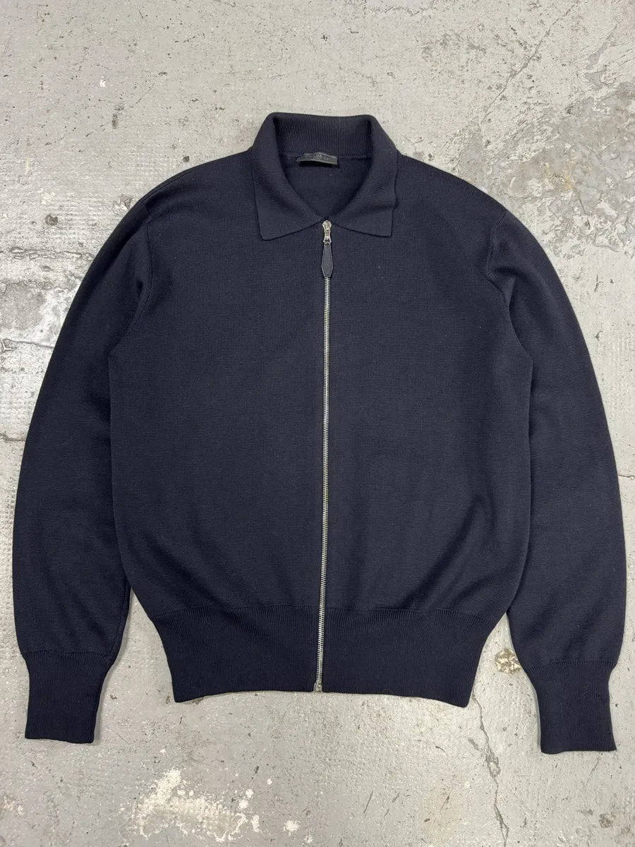 FW2000 Prada Navy Zip-up Sweater (L) jpqqtkY 0