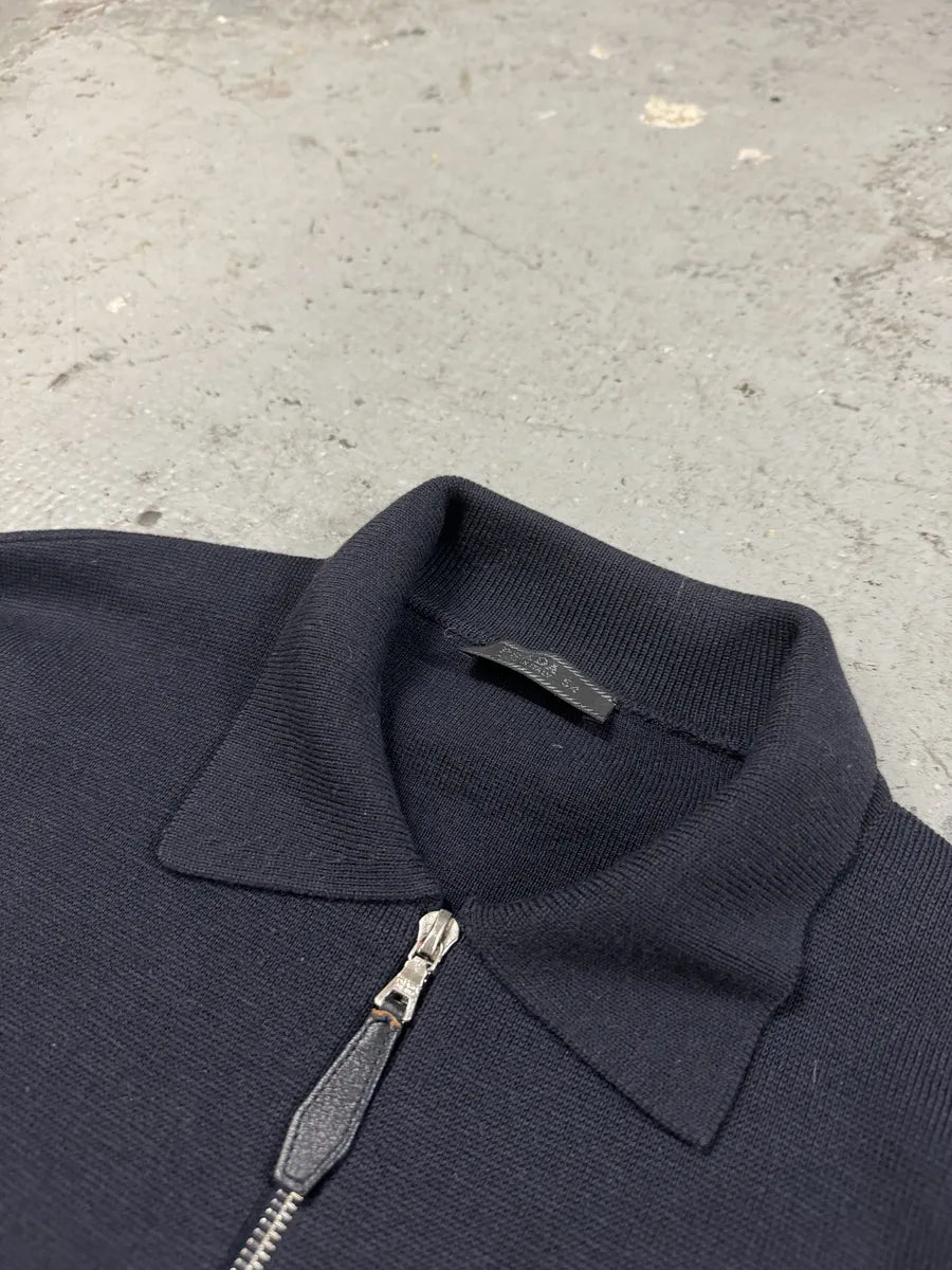 FW2000 Prada Navy Zip-up Sweater (L) jpqqtkY 9