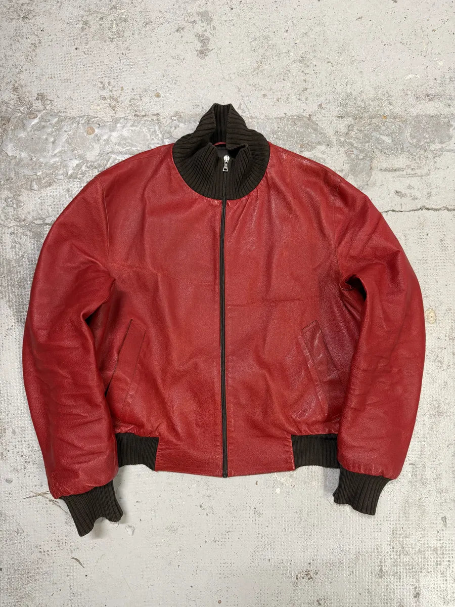 FW2000 Prada Red Leather Bomber Jacket cUwKxgK 0