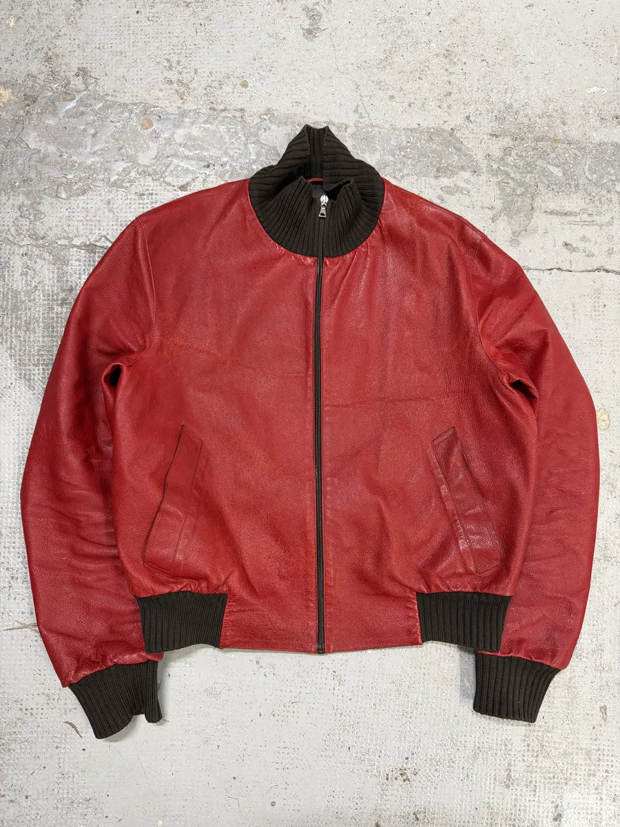 FW2000 Prada Red Leather Bomber Jacket cUwKxgK 2