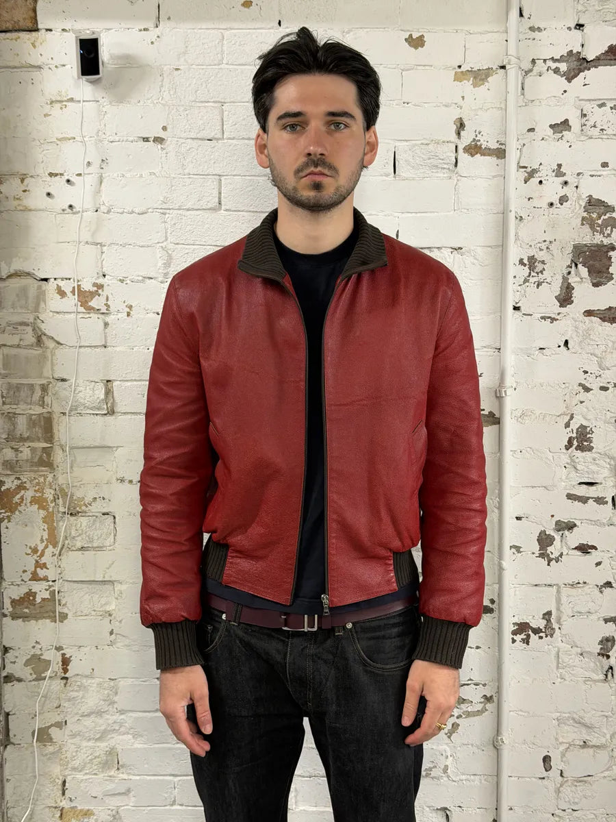 FW2000 Prada Red Leather Bomber Jacket cUwKxgK 4