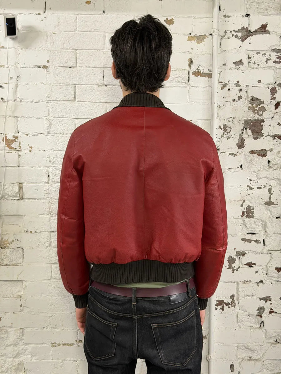 FW2000 Prada Red Leather Bomber Jacket cUwKxgK 5