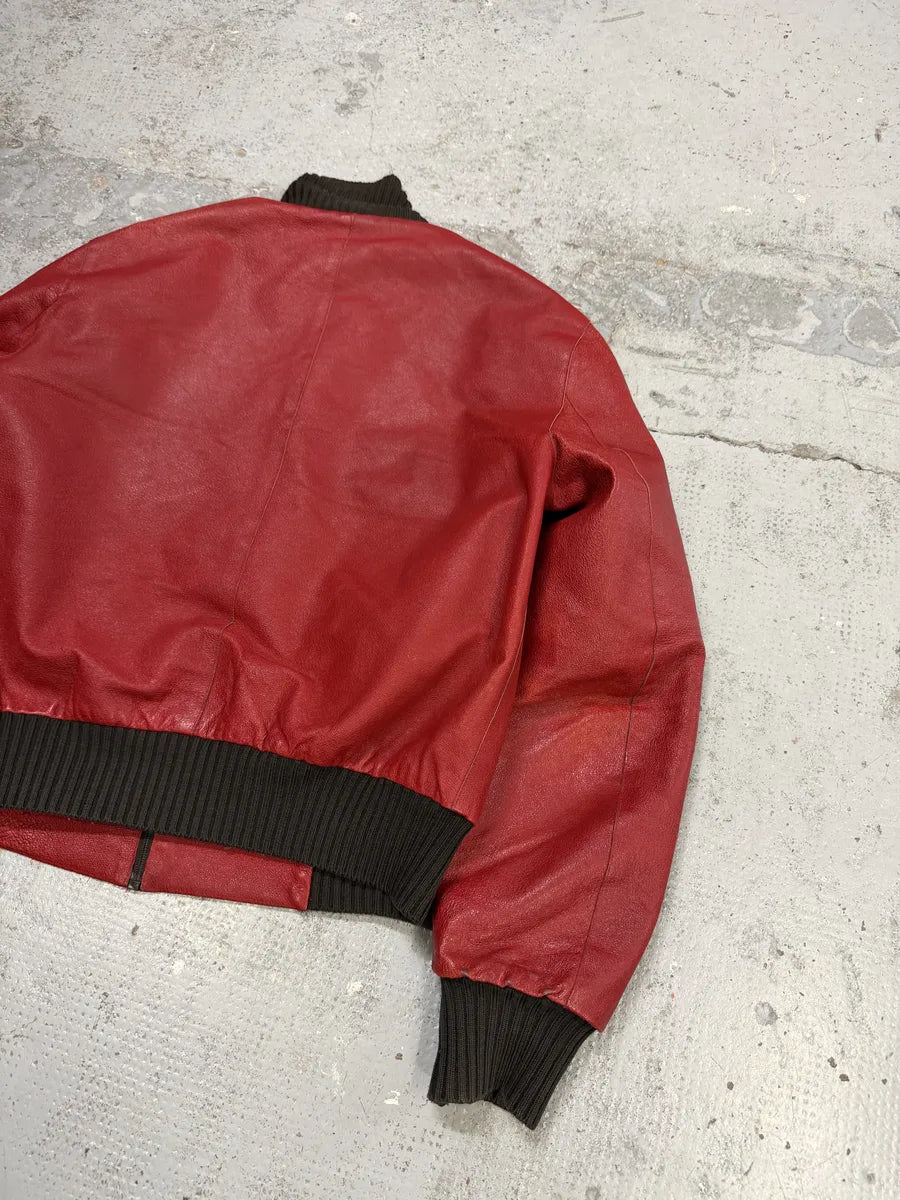 FW2000 Prada Red Leather Bomber Jacket cUwKxgK 6