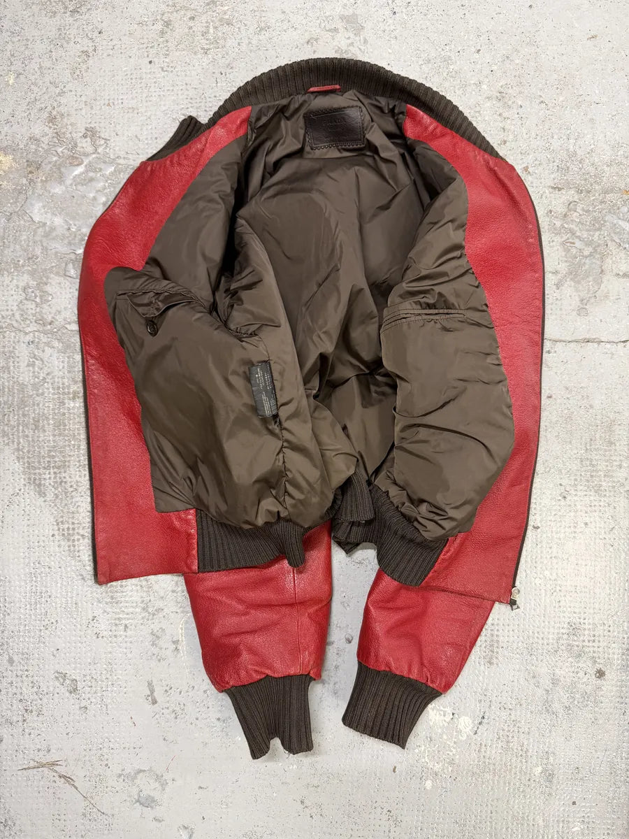 FW2000 Prada Red Leather Bomber Jacket cUwKxgK 7