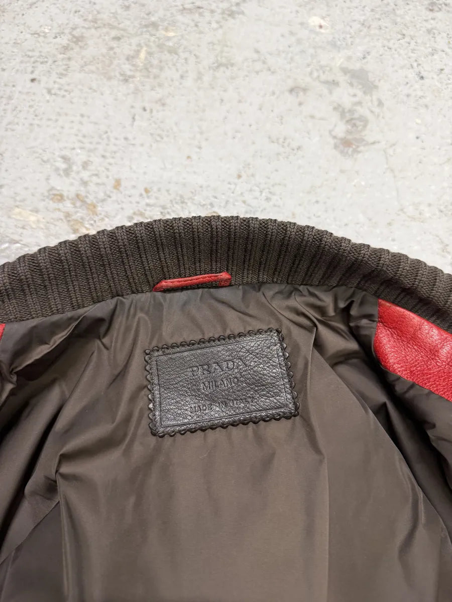FW2000 Prada Red Leather Bomber Jacket cUwKxgK 9