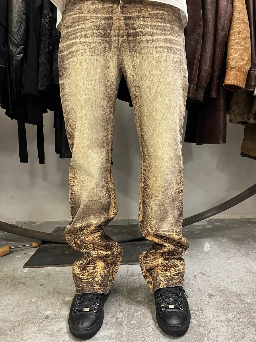 FW2000 Roberto Cavalli Beige Marble Pants (M) KIINZSz 1