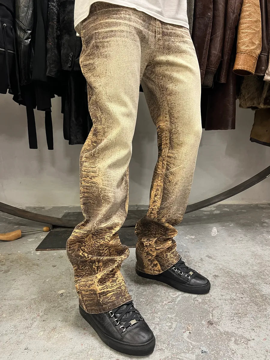 FW2000 Roberto Cavalli Beige Marble Pants (M) KIINZSz 4