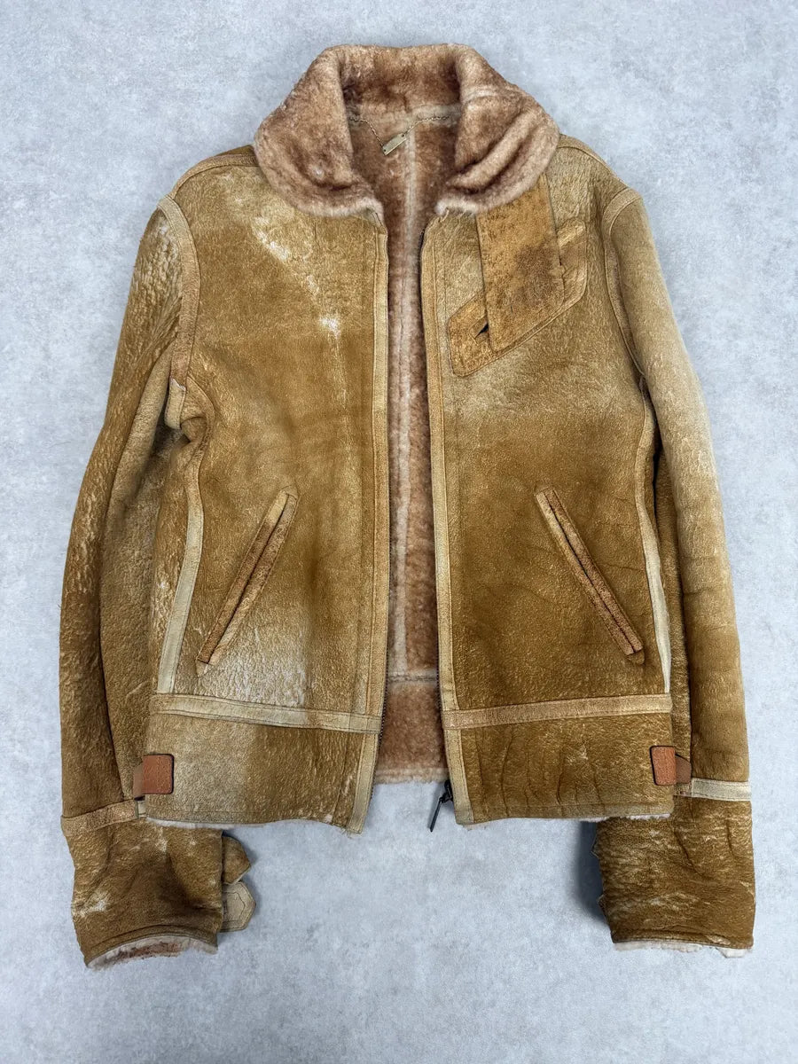 FW2000 Roberto Cavalli Beige Shearling Leather Jacket  eTmJcDt 4