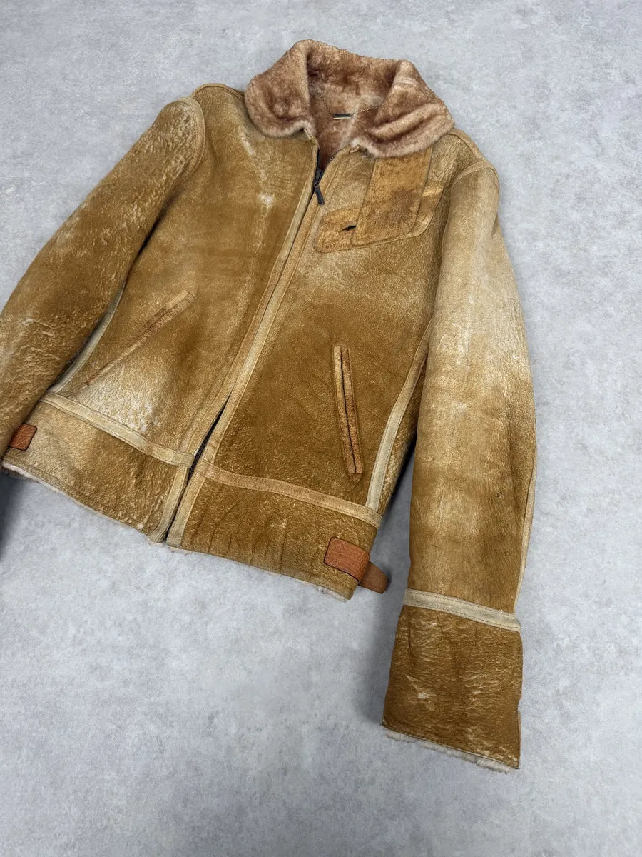 FW2000 Roberto Cavalli Beige Shearling Leather Jacket  eTmJcDt 6
