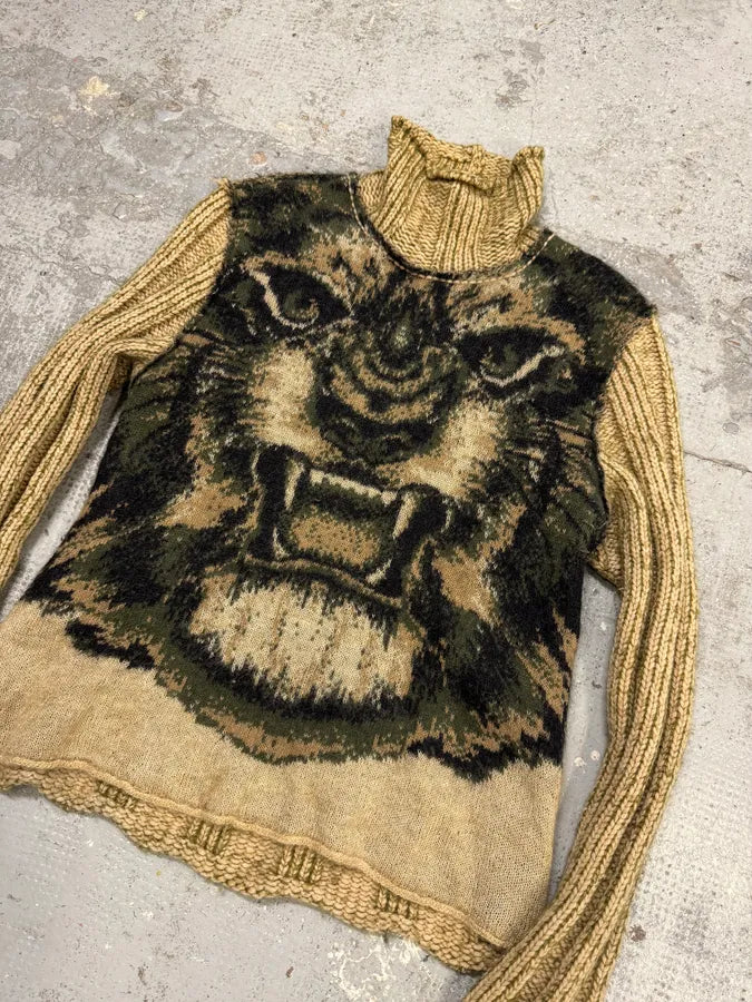 FW2000 Roberto Cavalli Beige Wool Lynx Turtleneck Sweater rrxZVto 2