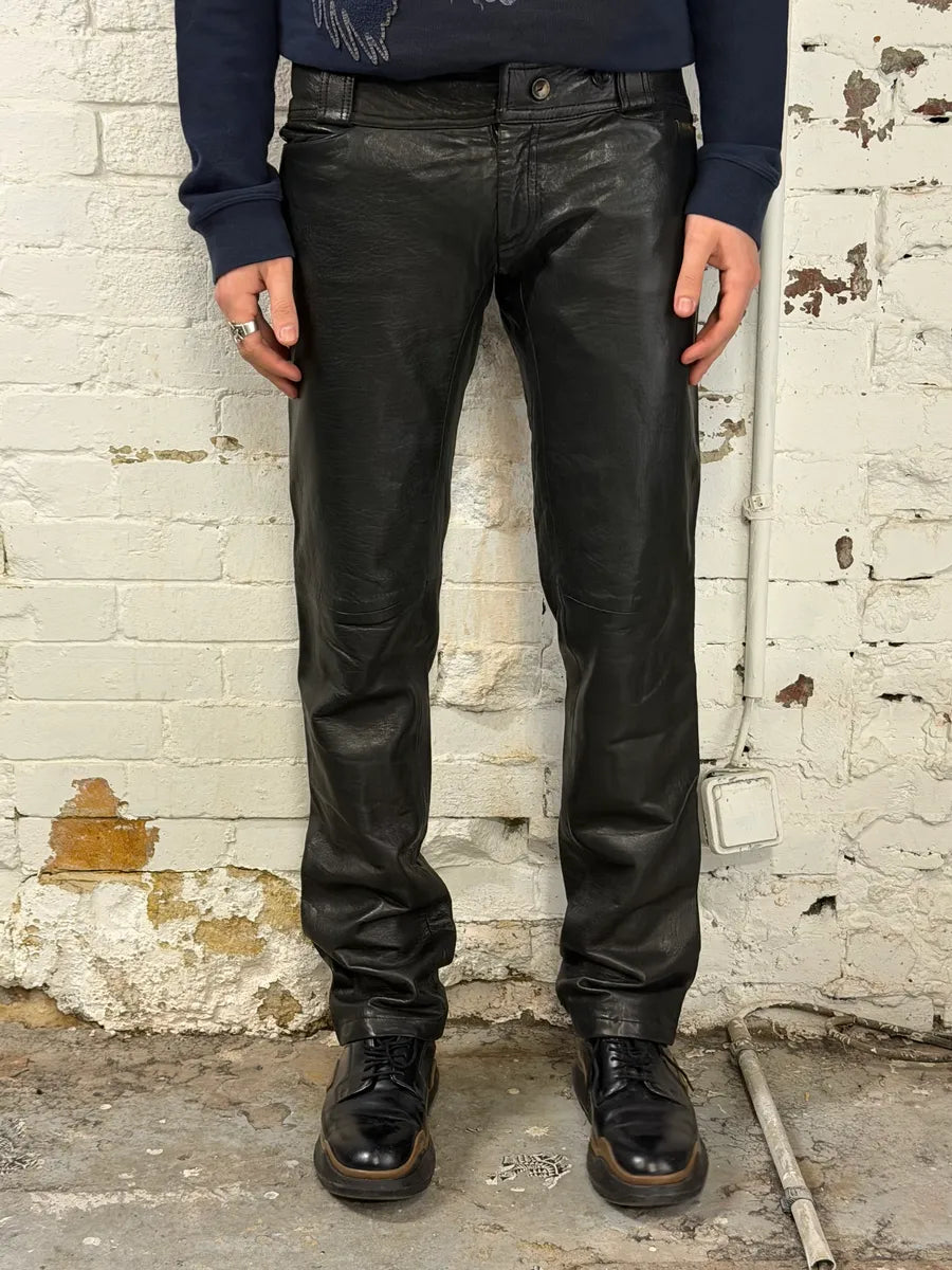 FW2000 Roberto Cavalli Black Low Waist Leather Pants yozvgKR 1