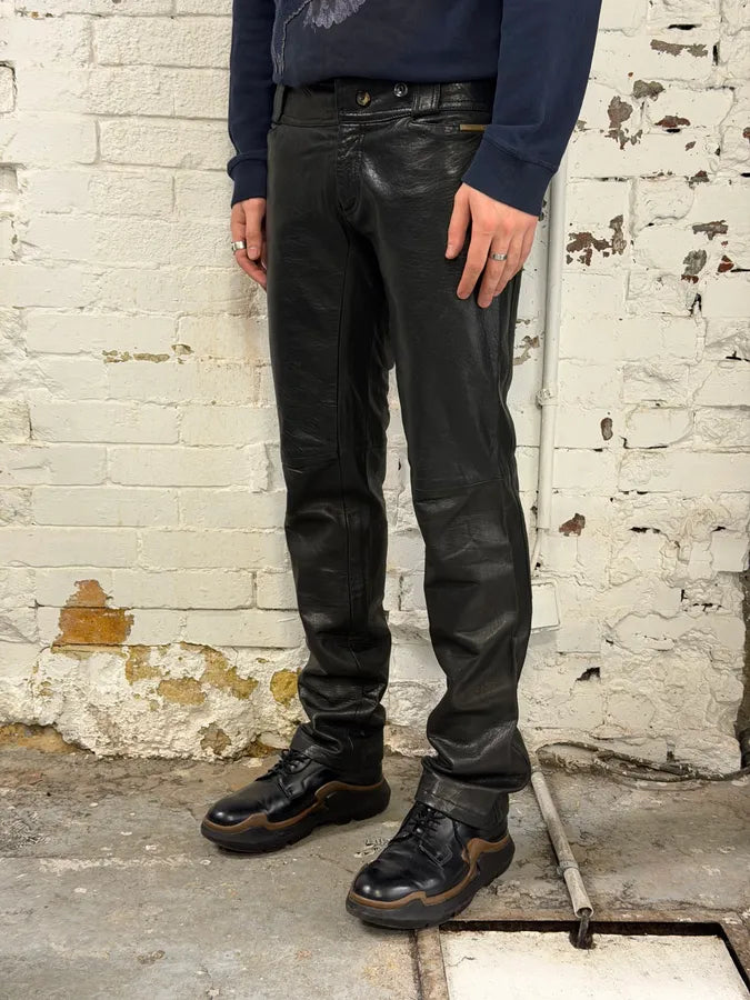 FW2000 Roberto Cavalli Black Low Waist Leather Pants yozvgKR 2