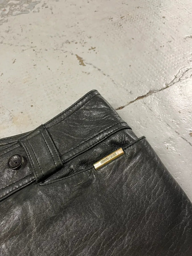 FW2000 Roberto Cavalli Black Low Waist Leather Pants yozvgKR 5