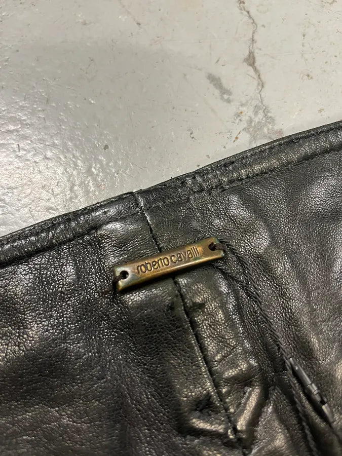 FW2000 Roberto Cavalli Black Low Waist Leather Pants yozvgKR 9