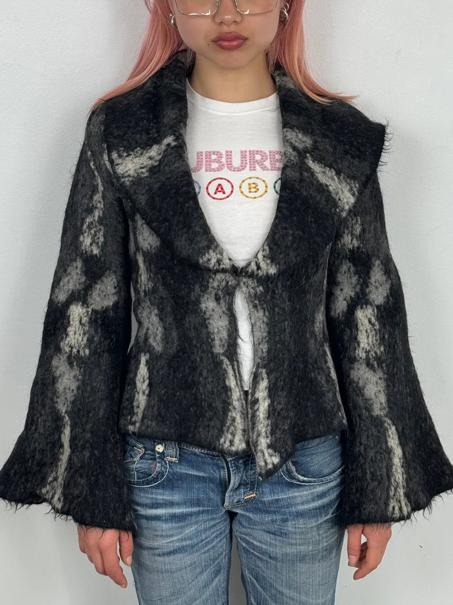 AW2002 Roberto Cavalli Black Mohair Abstract Animal Print Cardigan ulvoBOY 1