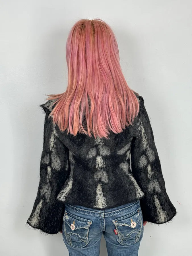 AW2002 Roberto Cavalli Black Mohair Abstract Animal Print Cardigan ulvoBOY 2