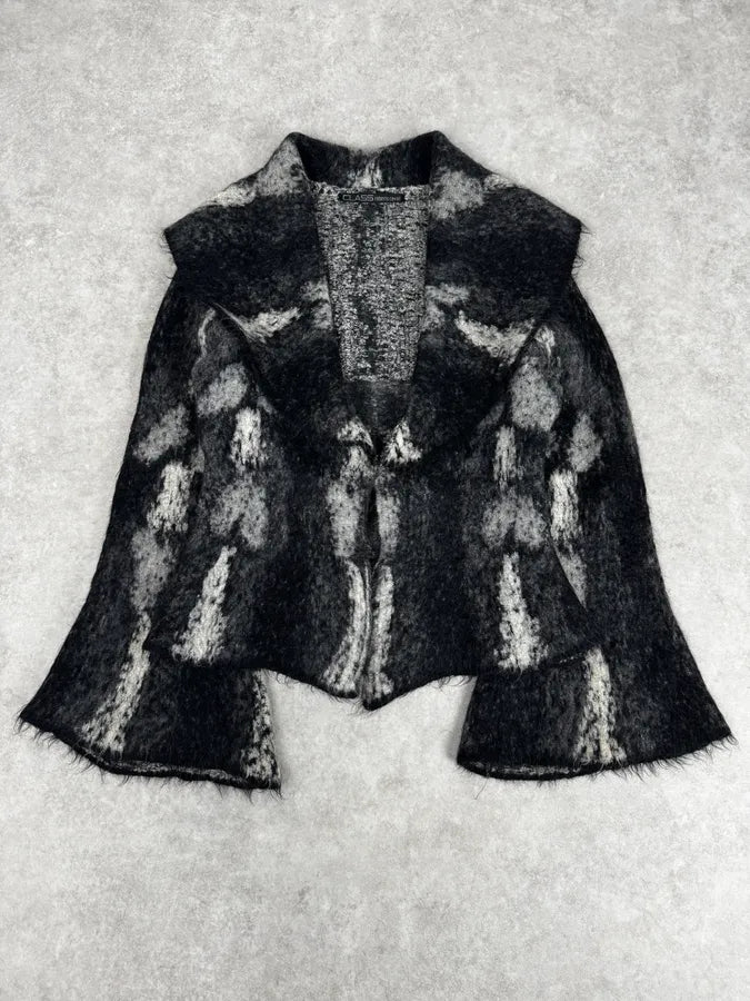 AW2002 Roberto Cavalli Black Mohair Abstract Animal Print Cardigan ulvoBOY 0