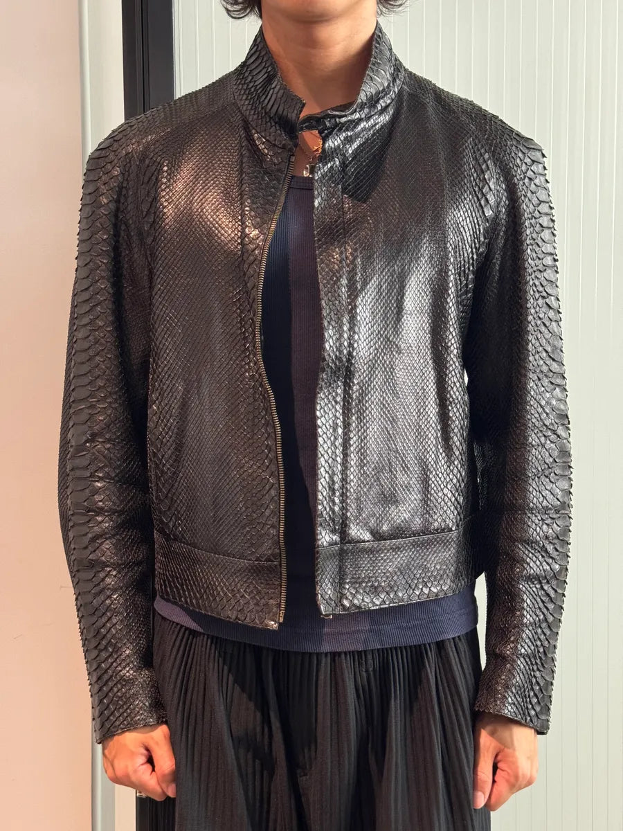 FW2000 Roberto Cavalli Black Python Leather Biker Jacket owwWwpG 1